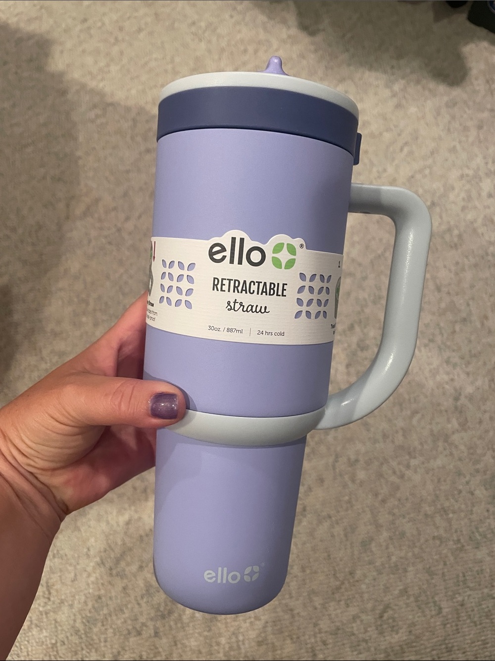 Lavender Straw Tumbler with Handle and Push-Top Lid